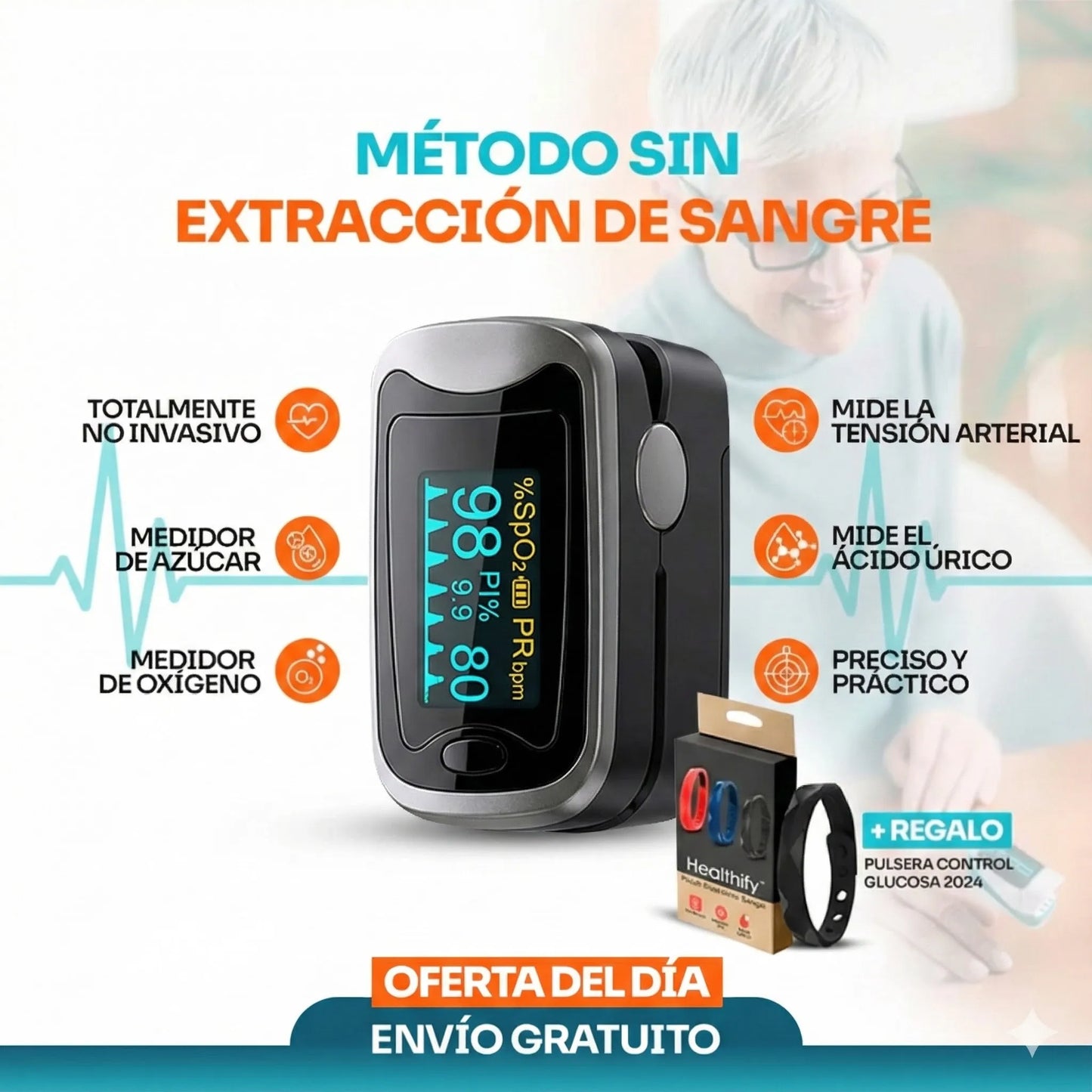 [GlucoCare™ 3 en 1] Glucosa, Presión y Oxígeno Sin Agujas + Regalo Exclusivo
